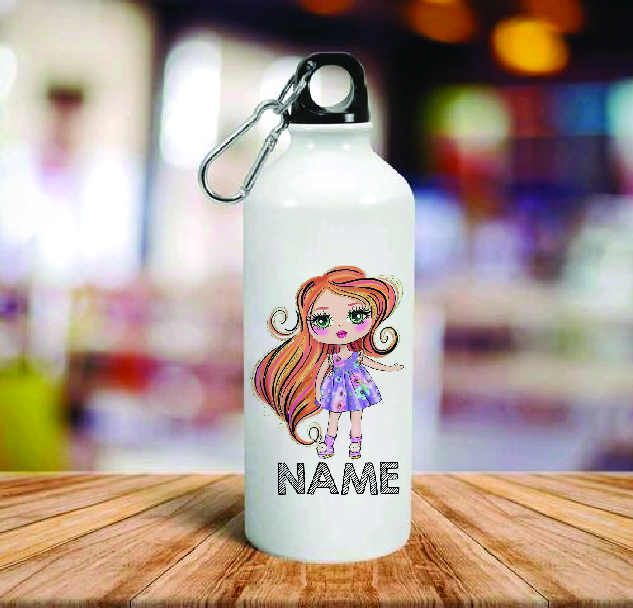 Personalised Cute Doll Aluminum Water Bottle with Name